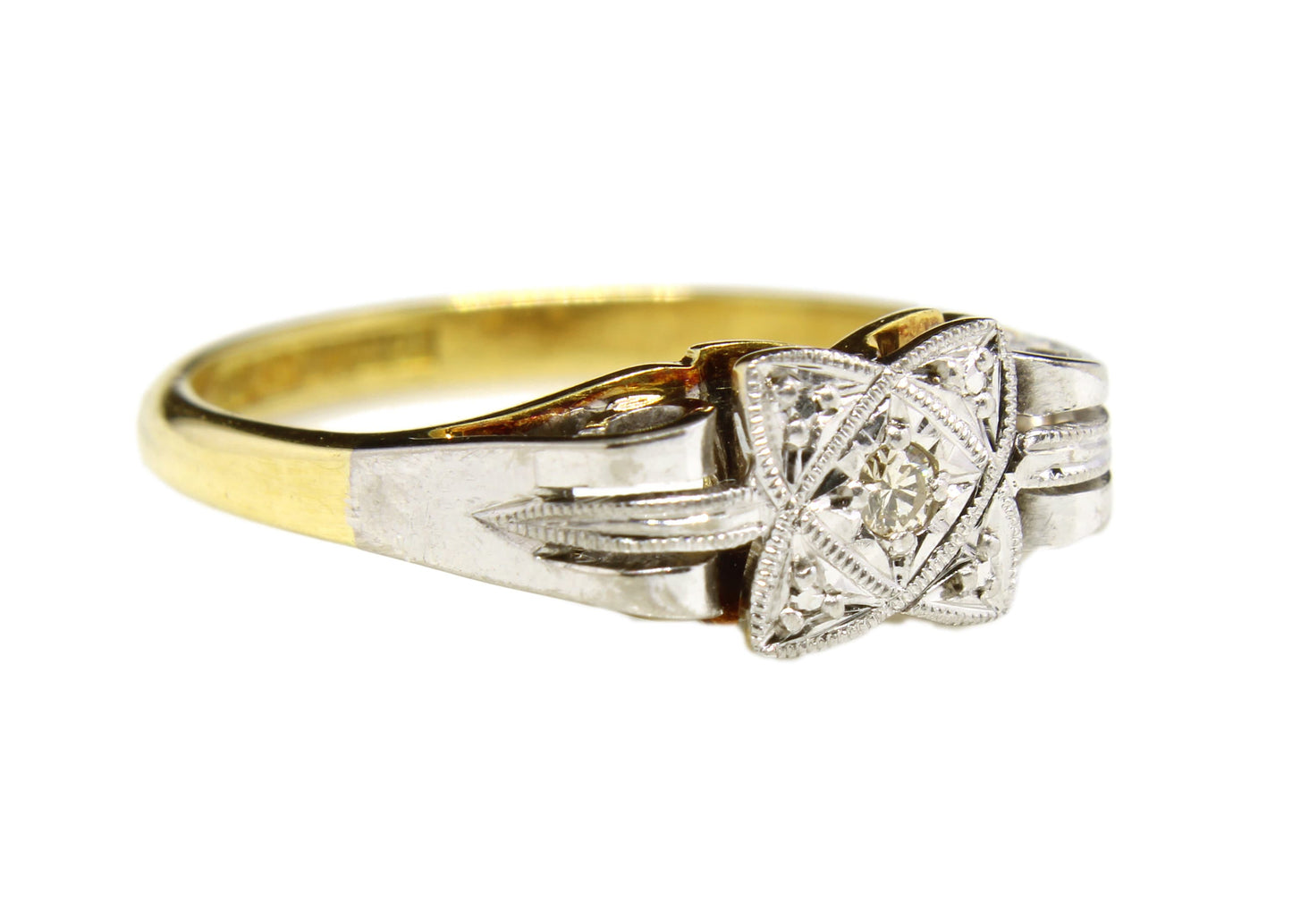 Antique Diamond Engagement Ring in 18k Yellow Gold & Platinum - fk gems