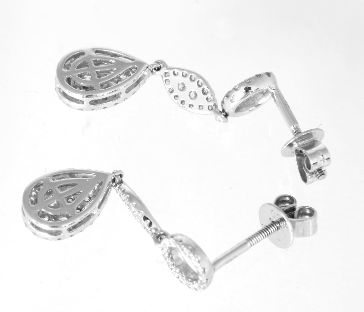 Natural Diamond Drop Earrings in 18k White Gold, Vintage Old Cut Diamond Dangly Earrings - fk gems