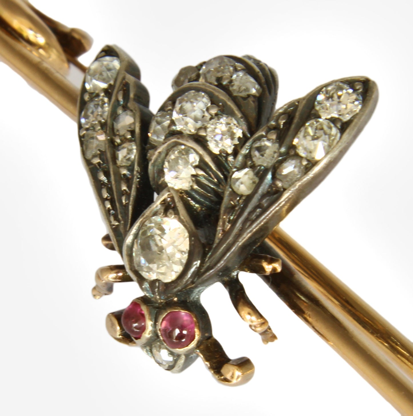 Antique Gold & Silver Diamond Ruby Insect/Bug Brooch - fk gems