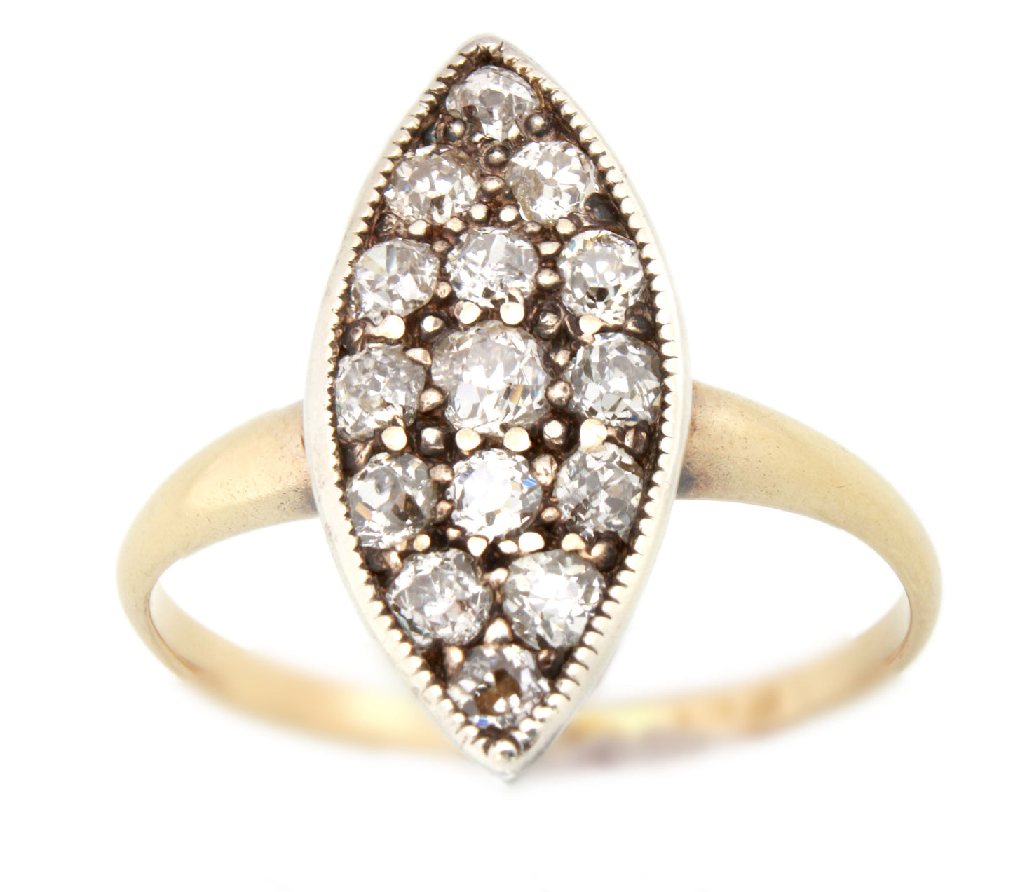Antique Diamond Marquise Engagement Ring, 18k Victorian Diamond Ring, Vintage Diamond Cluster Ring - fk gems
