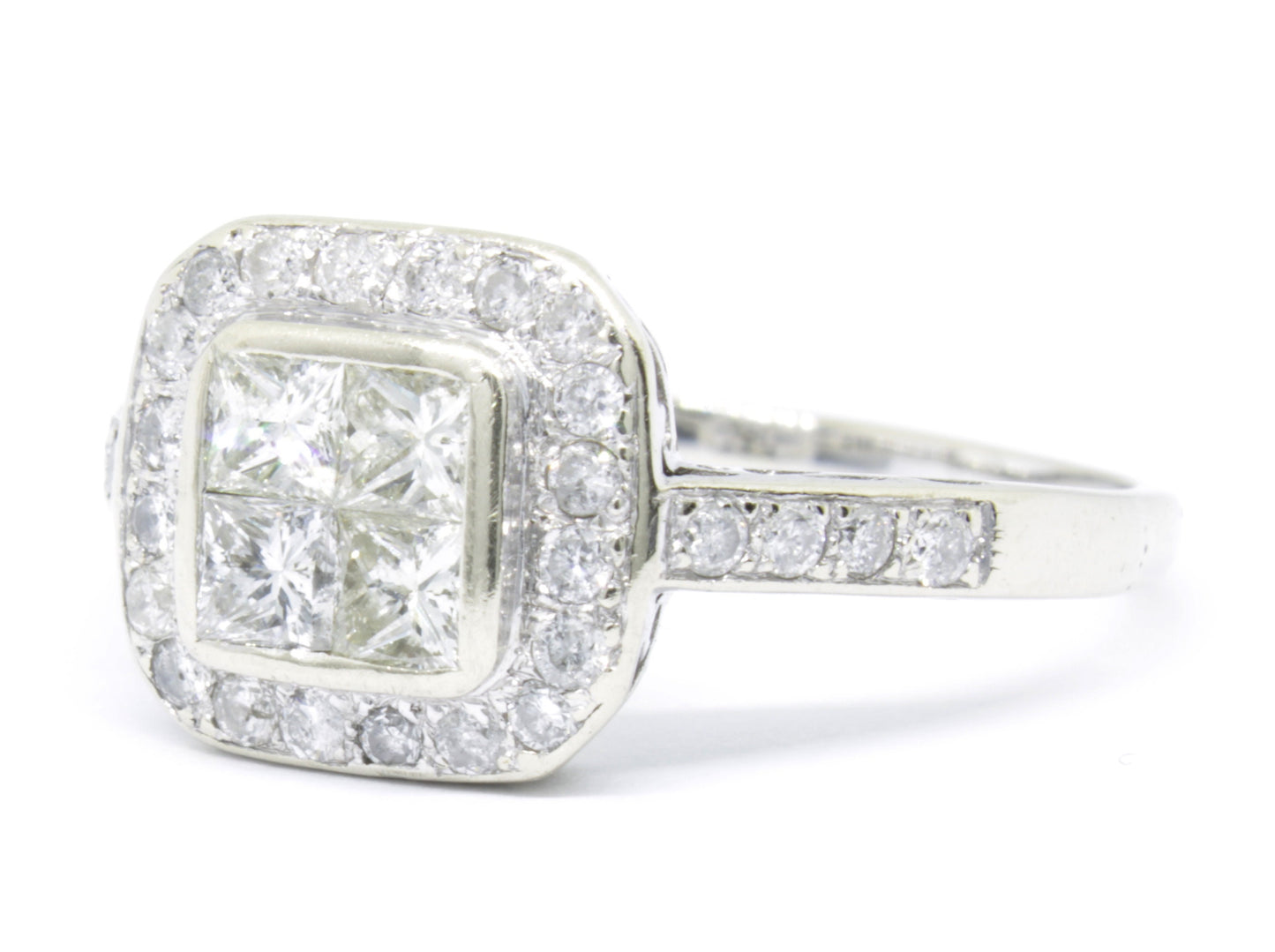 1.0 carat Diamond Cluster Engagement Ring in 18k White Gold - fk gems
