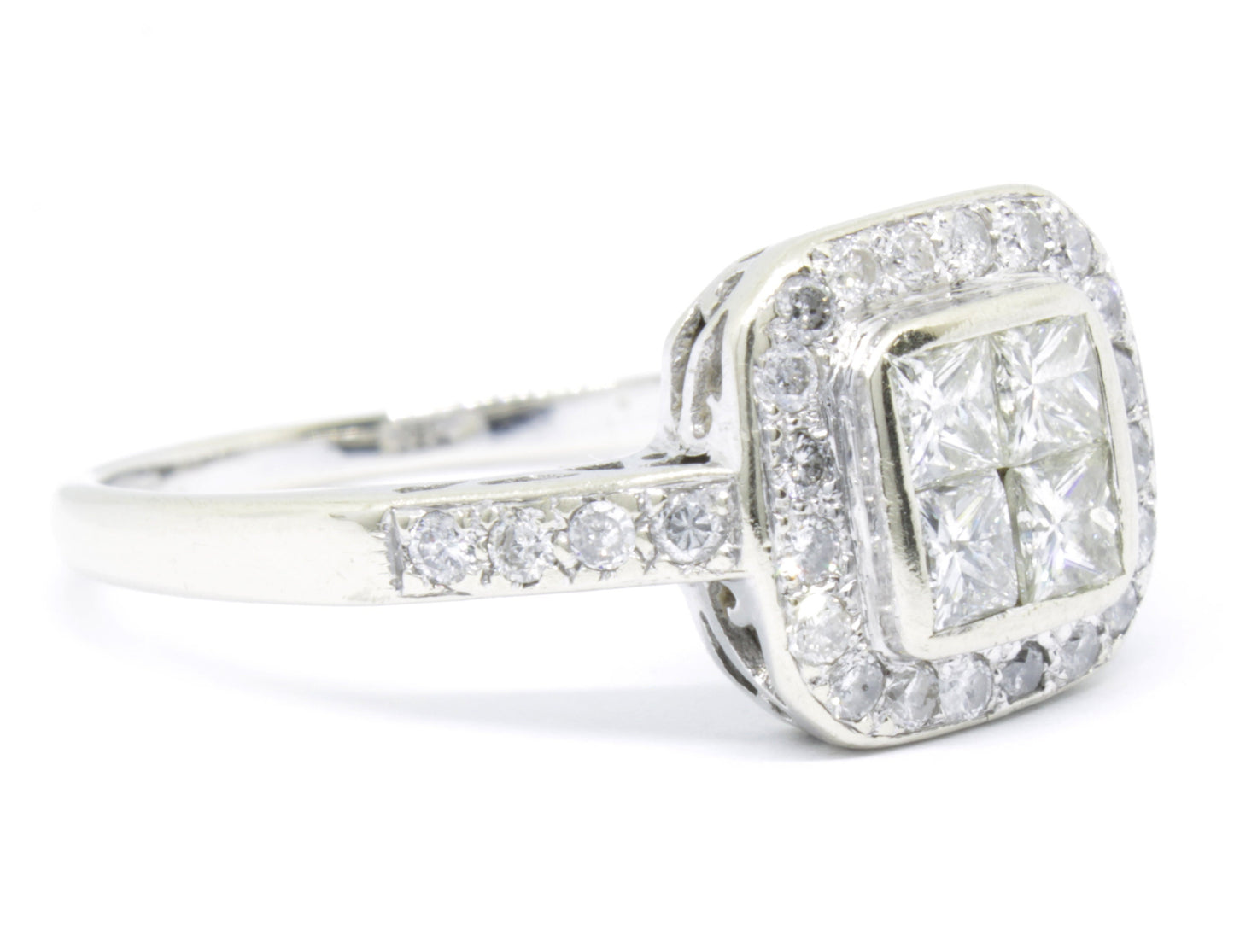 1.0 carat Diamond Cluster Engagement Ring in 18k White Gold - fk gems