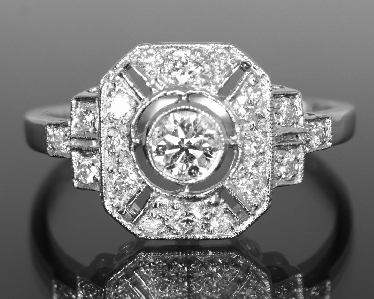 Art Deco Platinum Diamond Engagement Ring - fk gems