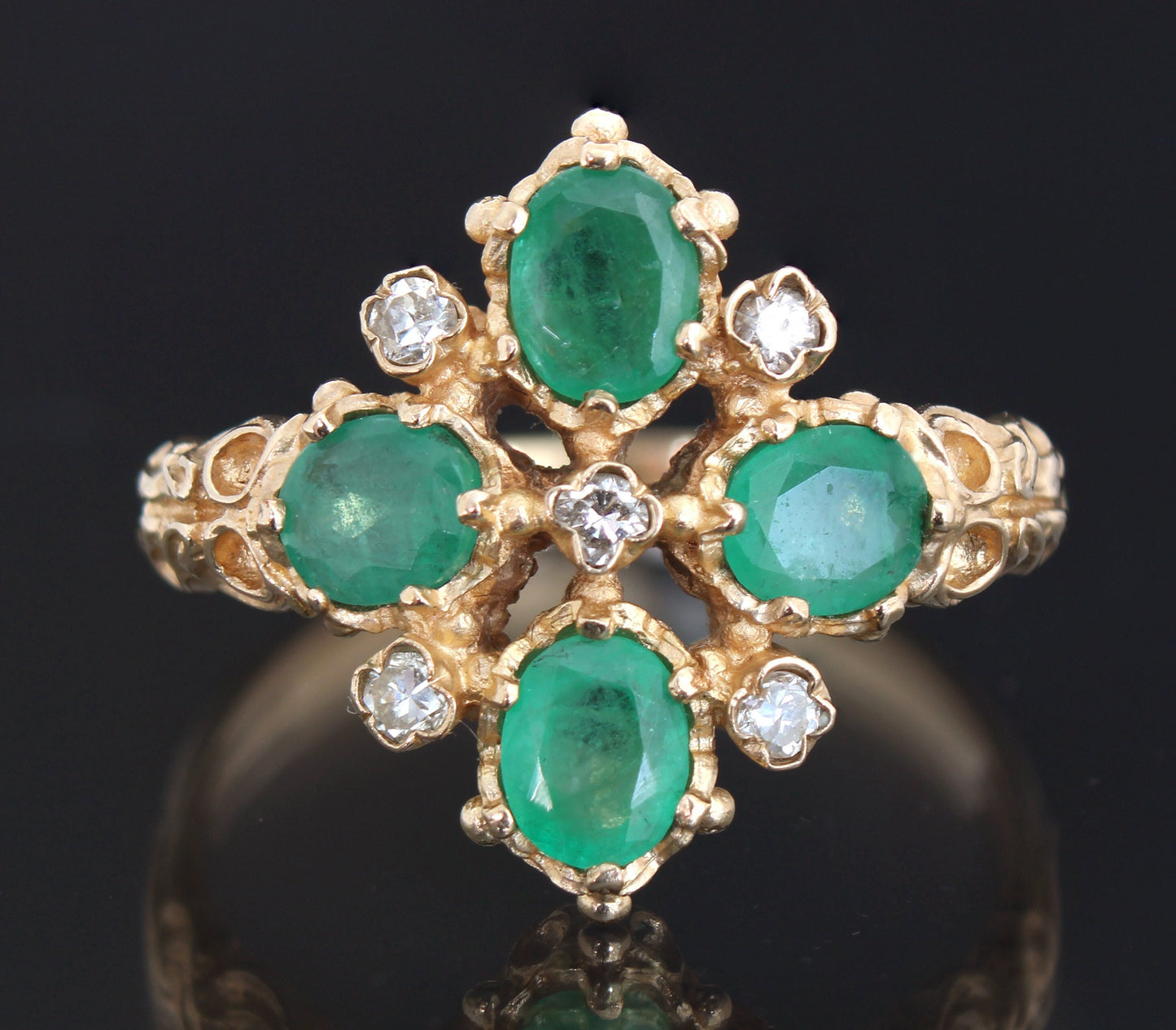 Vintage Emerald Diamond Engagement Ring - fk gems