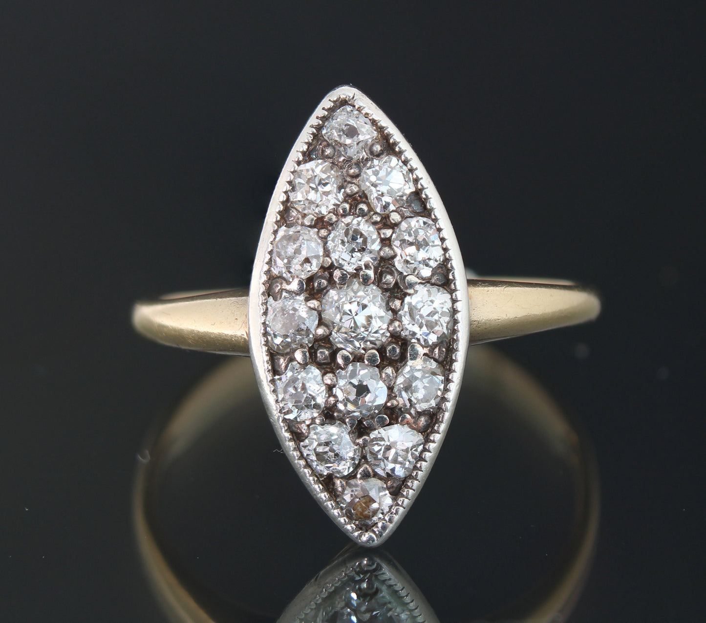 Antique Diamond Marquise Engagement Ring, 18k Victorian Diamond Ring, Vintage Diamond Cluster Ring - fk gems
