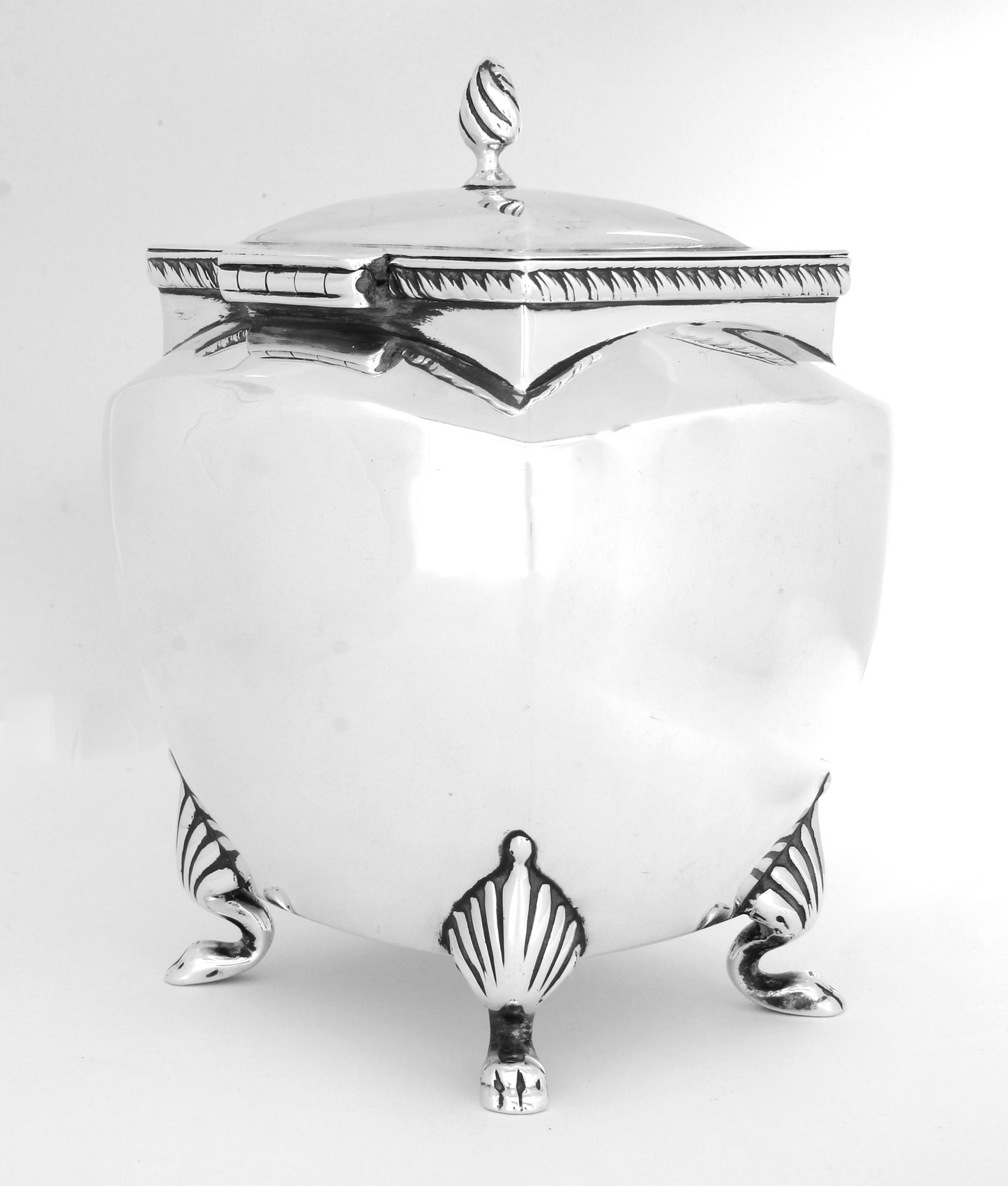 Sterling Silver Tea Caddy - Antique George V (1911) - fk gems