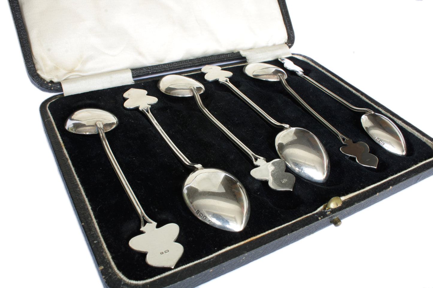 Antique Art Nouveau Silver Enamel Tea/Coffee Spoon Set Boxed - fk gems