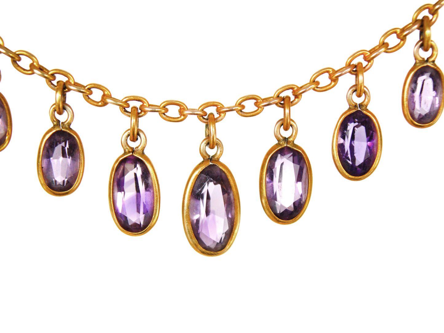 Vintage Gold Amethyst Fringe Necklace Boxed - fk gems
