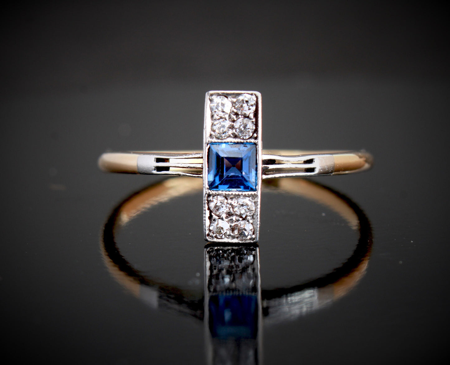 Art Deco Sapphire Diamond Engagement Ring - fk gems
