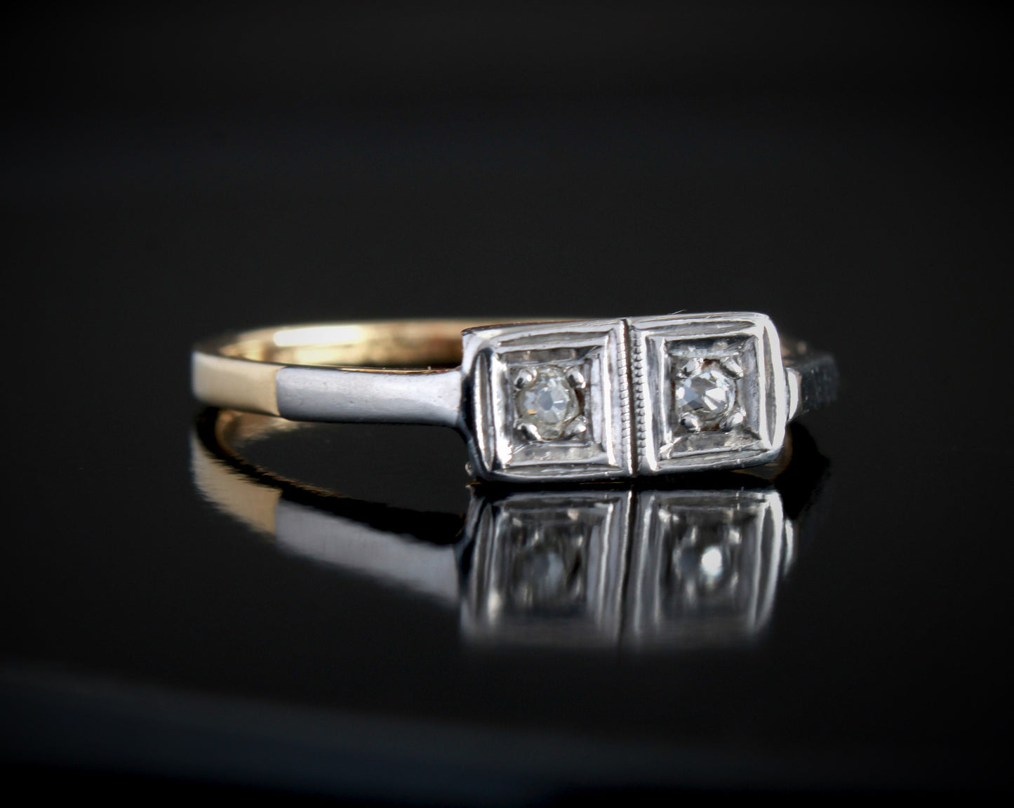 Art Deco Diamond Engagement Ring | 1920s Toi et Moi Diamond Ring - fk gems