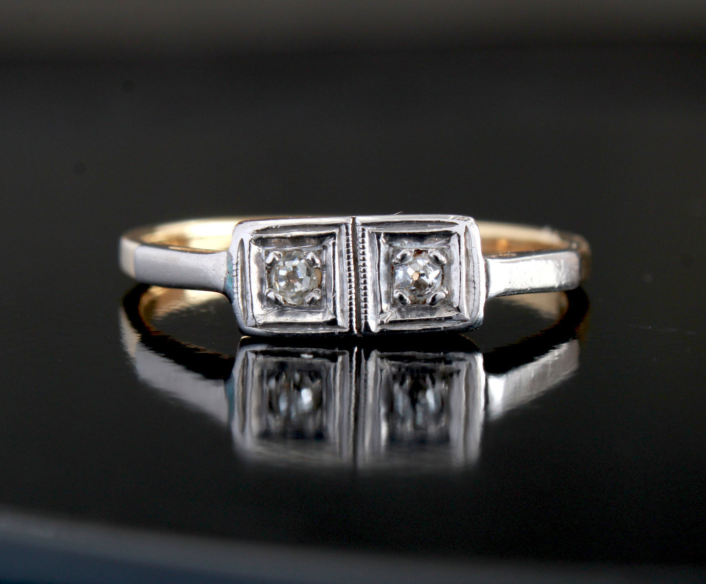 Art Deco Diamond Engagement Ring | 1920s Toi et Moi Diamond Ring - fk gems