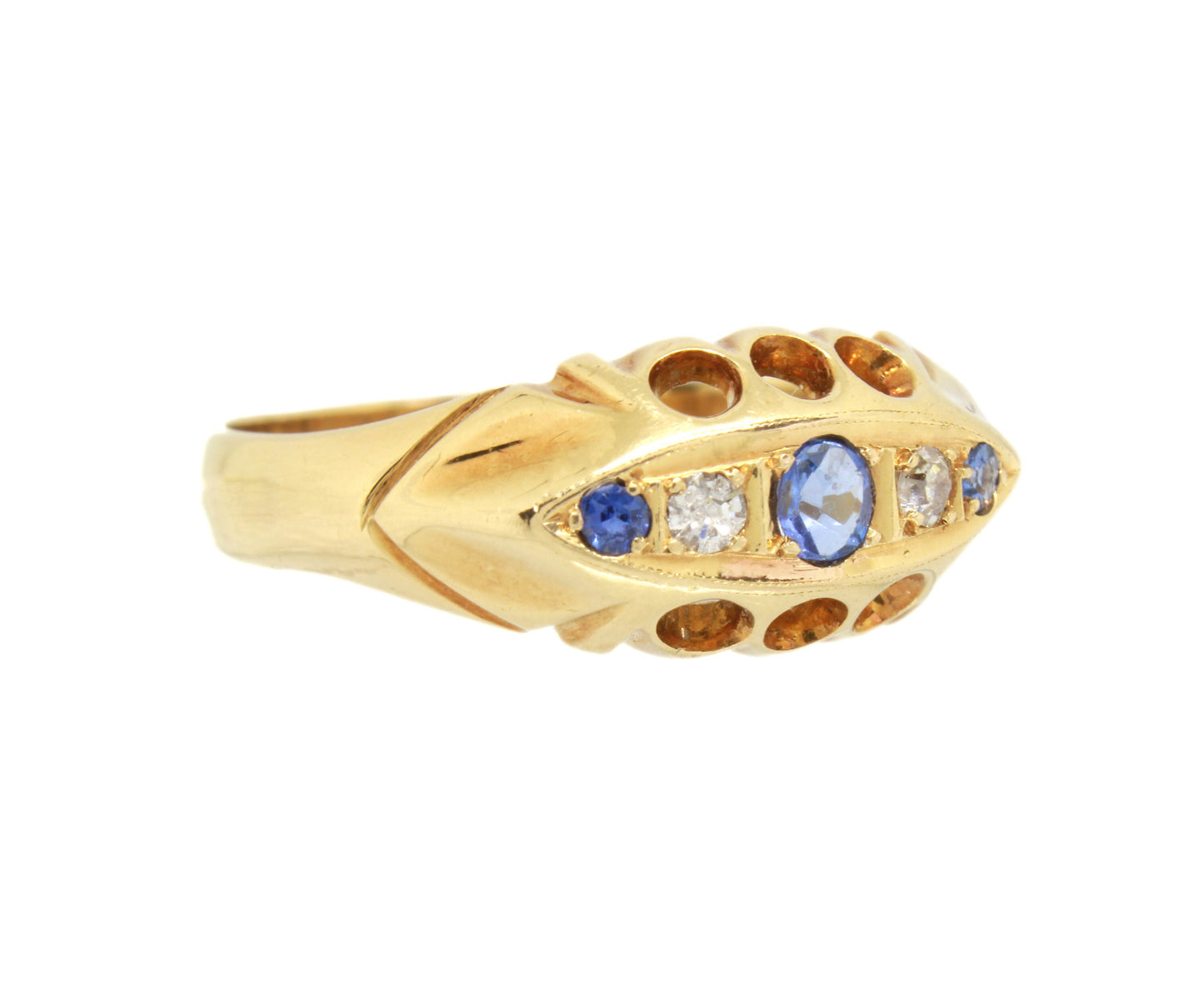 Antique 18K Gold Sapphire Diamond Engagement Ring UK Size M1/2 - fk gems