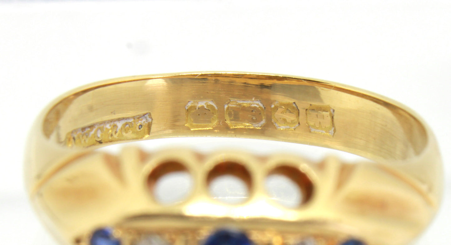 Antique 18K Gold Sapphire Diamond Engagement Ring UK Size M1/2 - fk gems
