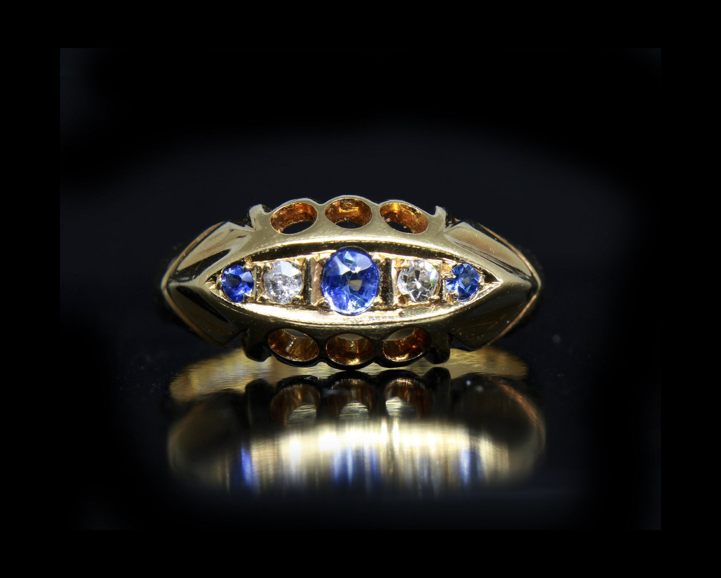 Antique 18K Gold Sapphire Diamond Engagement Ring UK Size M1/2 - fk gems