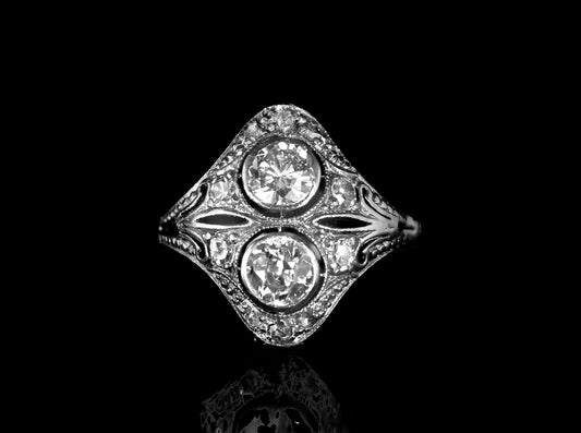 Antique Art Deco Diamond Ring in 14K White Gold, Size US 6, UK/AU L - fk gems