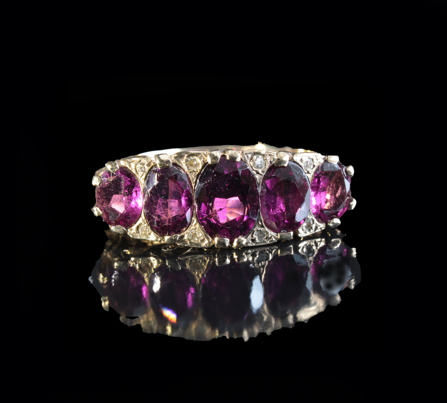 Vintage Amethyst Diamond Ring in 9k Gold - fk gems