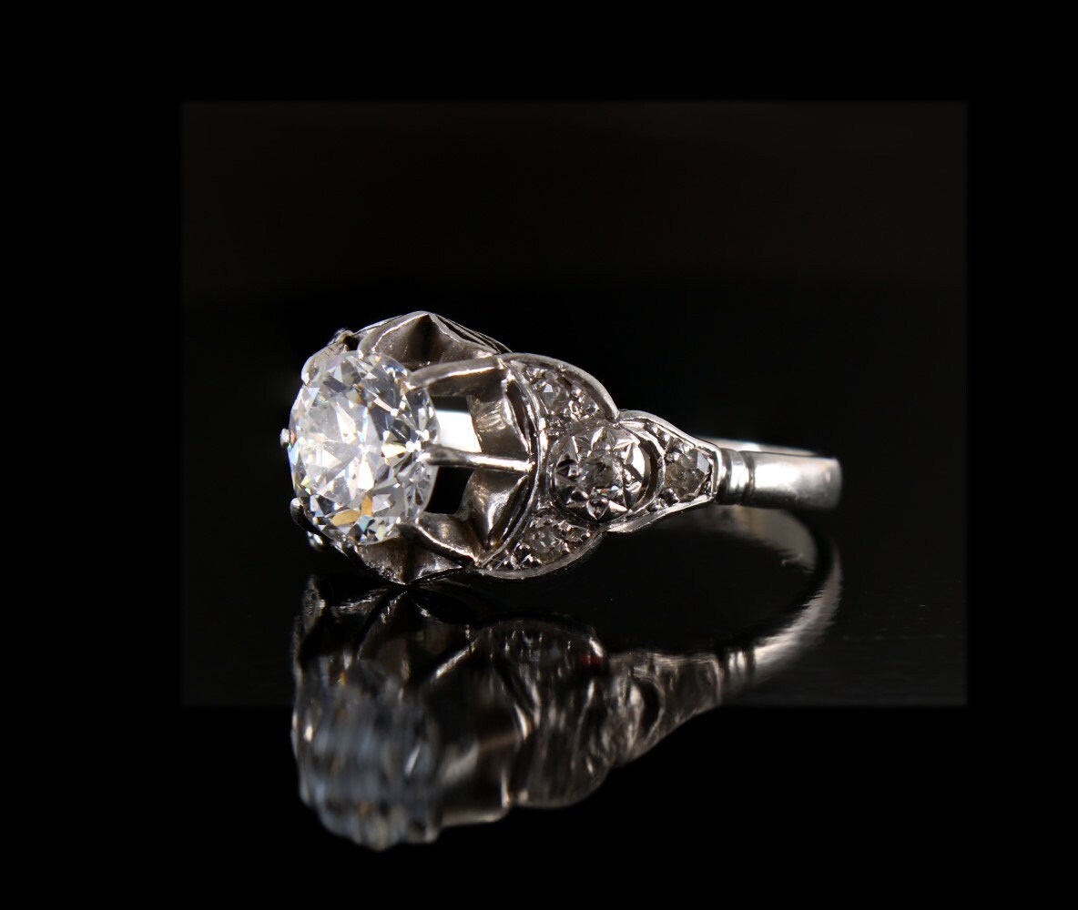 Diamond Engagement Ring,Art deco Period Solitaire Ring - fk gems