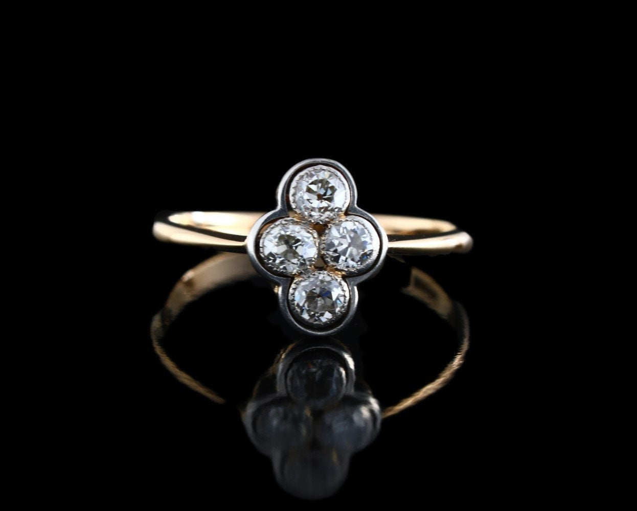 Art Deco Diamond Engagement Ring | 18k Gold Diamond 4 Stone Ring - fk gems