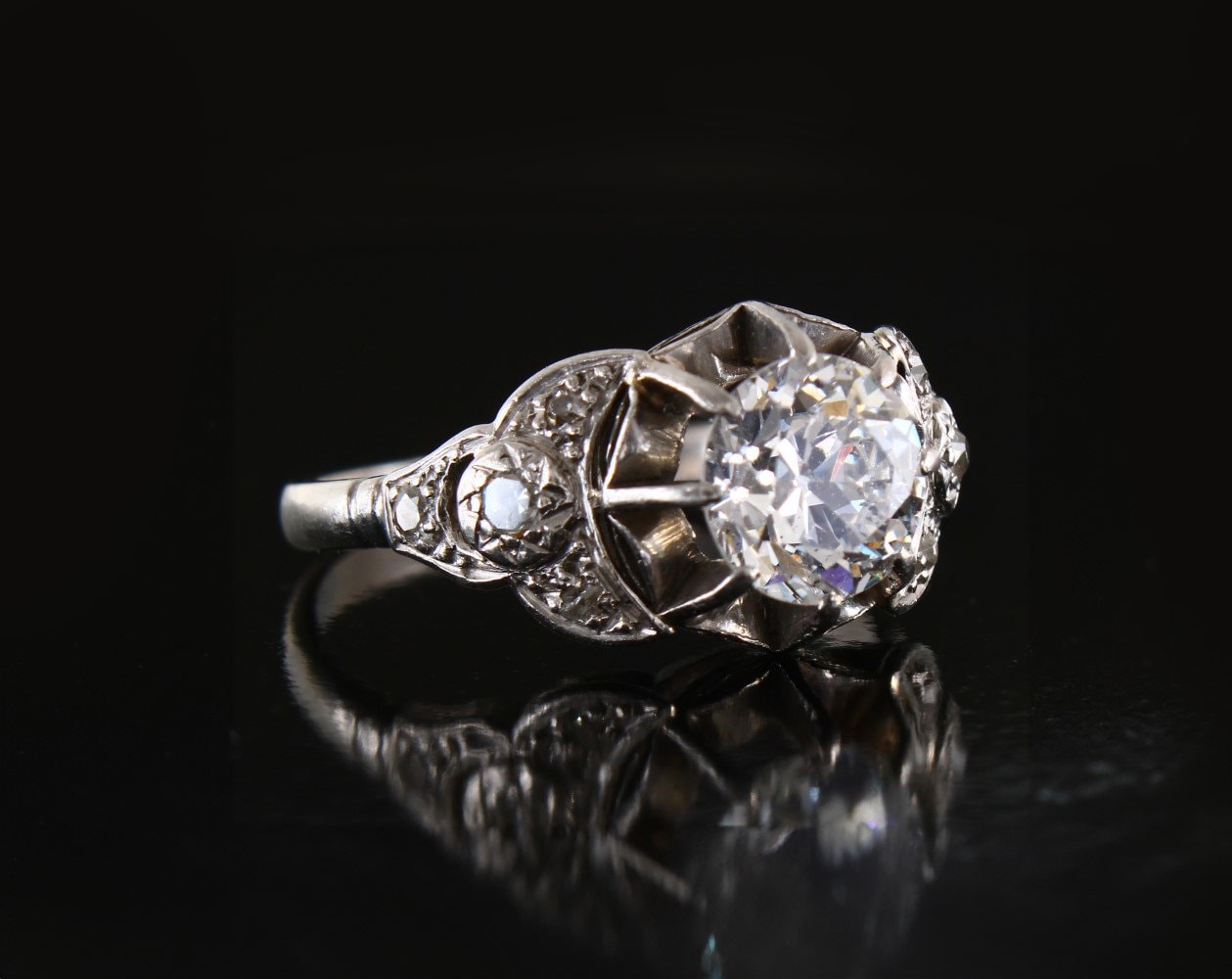 Diamond Engagement Ring,Art deco Period Solitaire Ring - fk gems