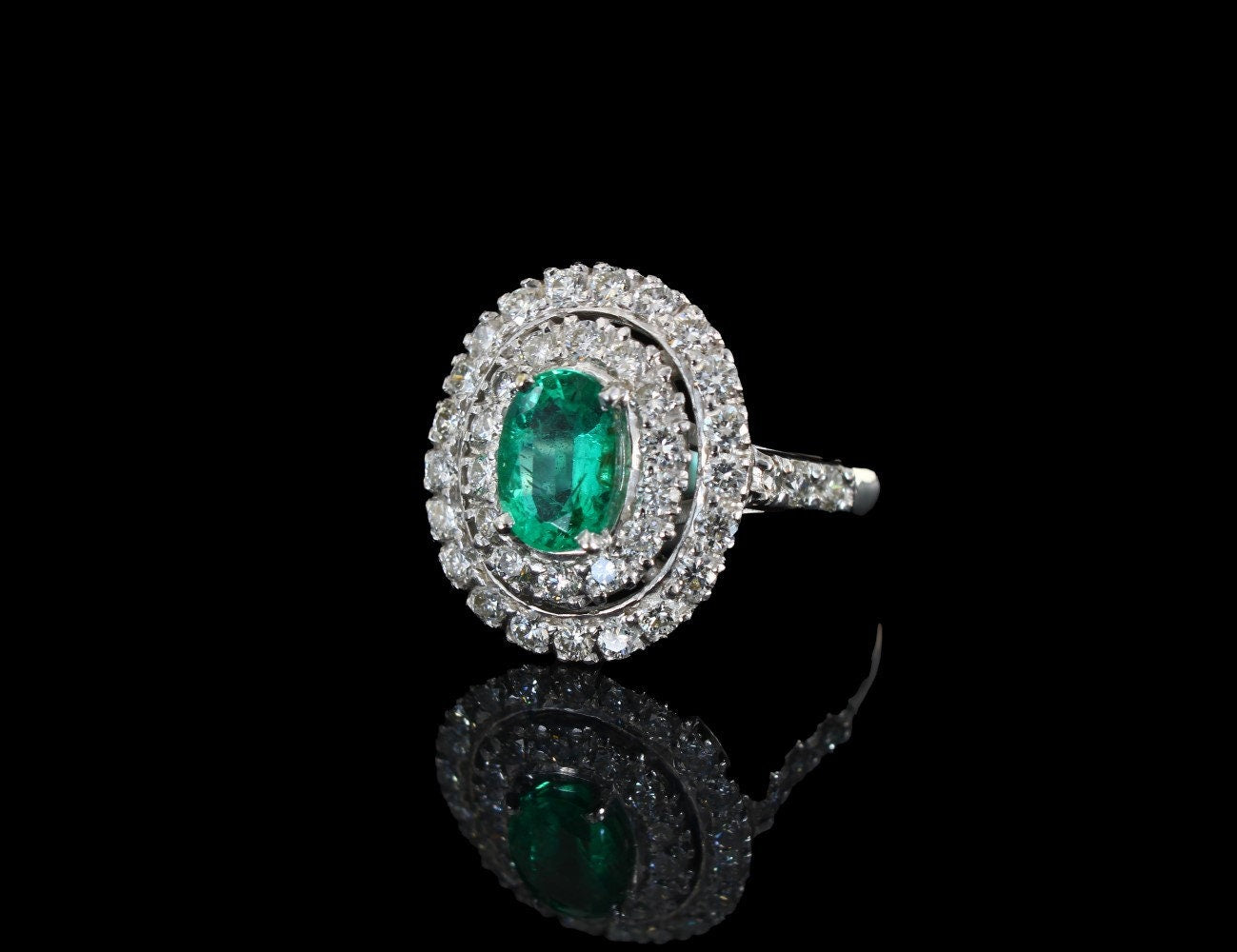 Vintage Emerald Diamond Cluster Engagement Ring Size M1/2, US 6.5 - fk gems