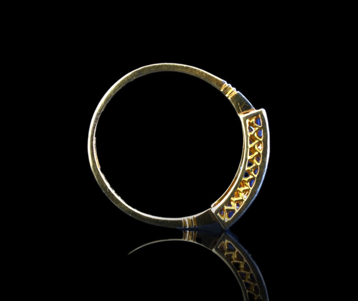 Vintage Engagement Ring, Vivid Blue Sapphire Diamond Gold Ring, Art Deco Period Band - fk gems