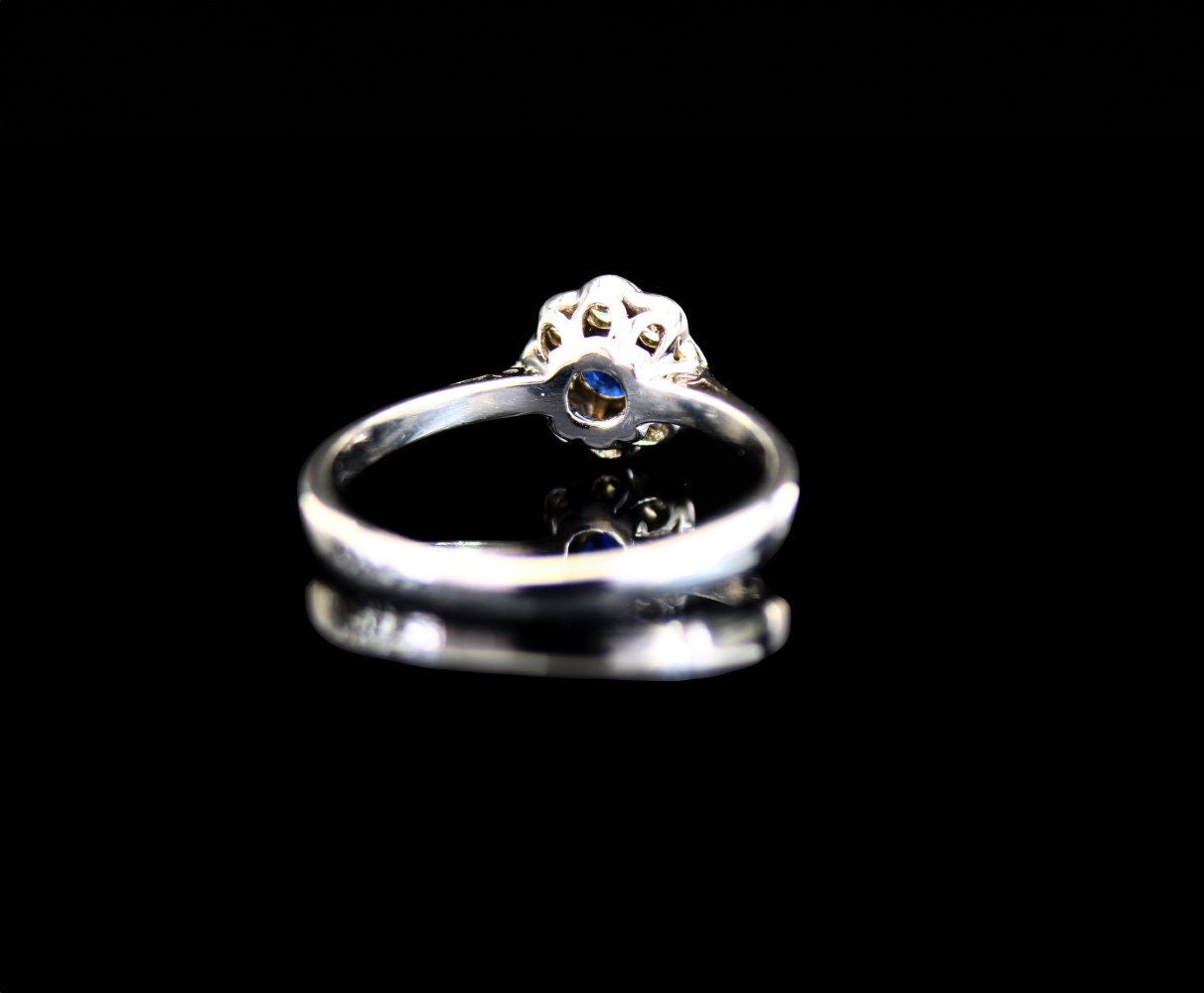Sapphire Diamond Daisy Engagement Ring in 18k White Gold - fk gems