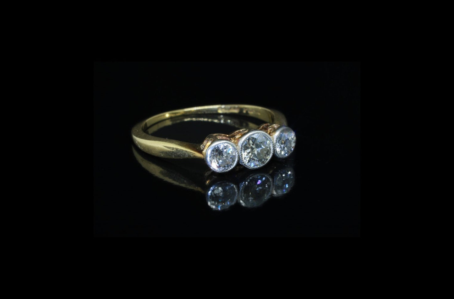 Art Deco Diamond Engagement Ring | 3 Stone Bezel Diamond Engagement Ring - fk gems