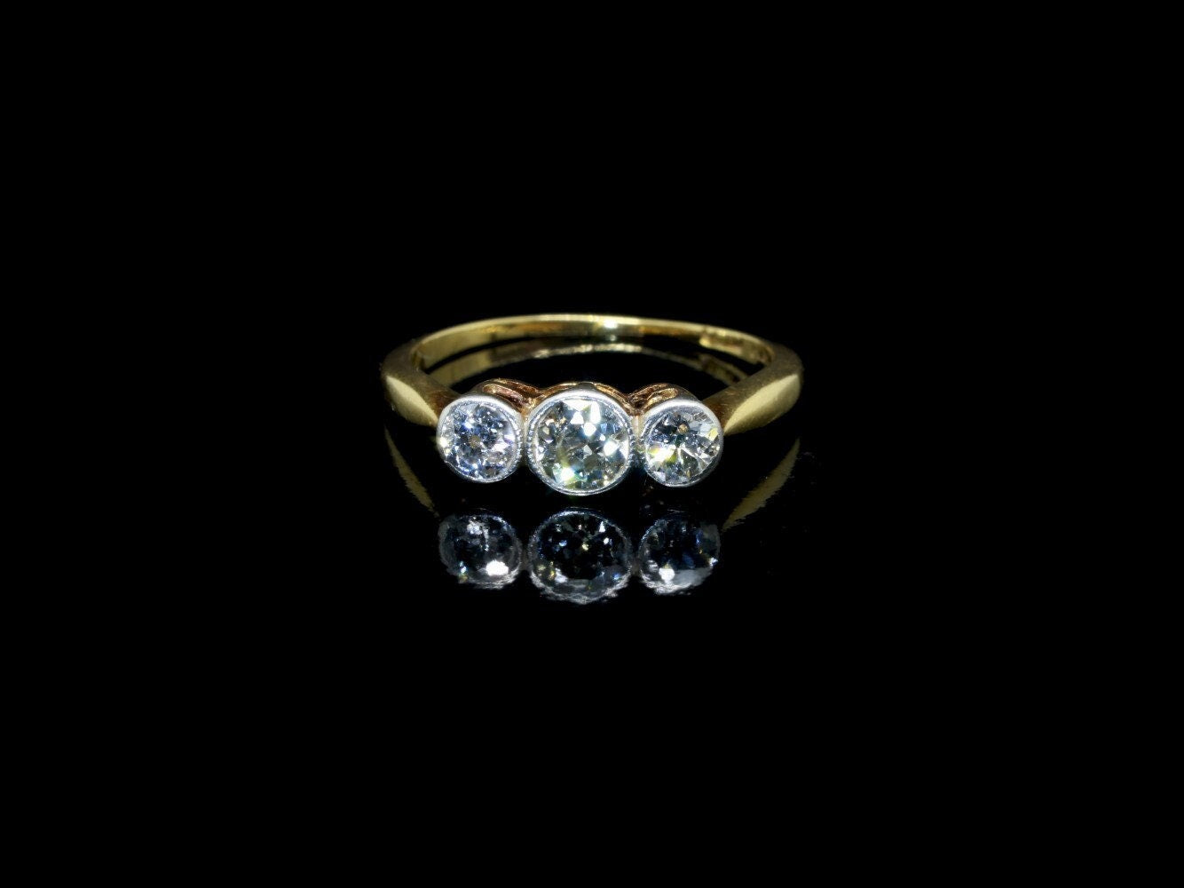Art Deco Diamond Engagement Ring | 3 Stone Bezel Diamond Engagement Ring - fk gems