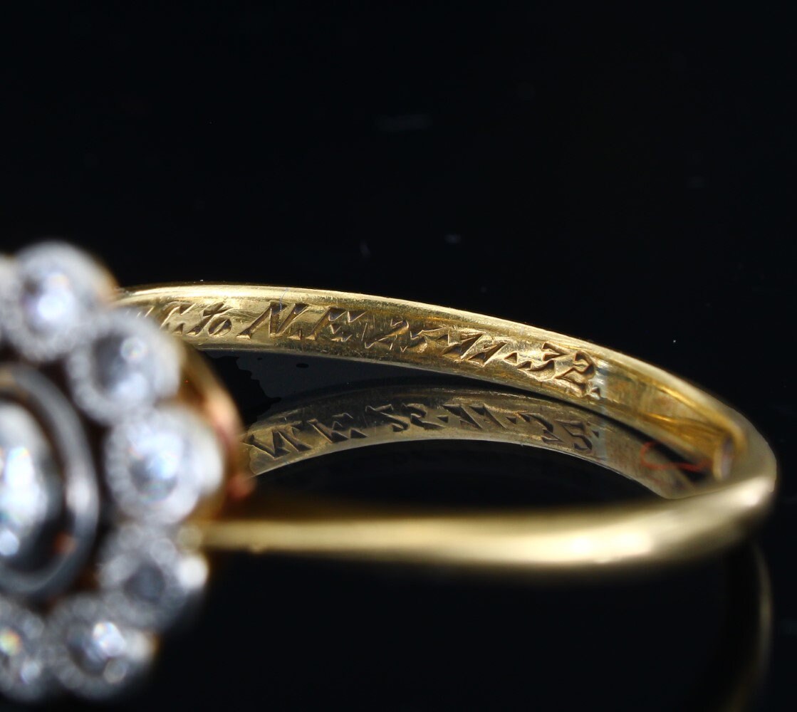 Art Deco Diamond daisy Engagement Ring | 1930s 18K Gold Diamond Ring - fk gems