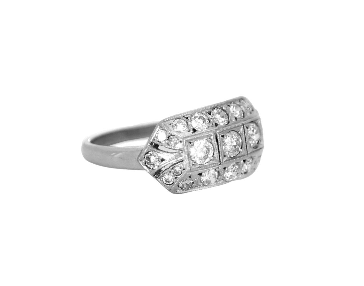 Art Deco Style Platinum Diamond Cluster Engagement Ring - fk gems