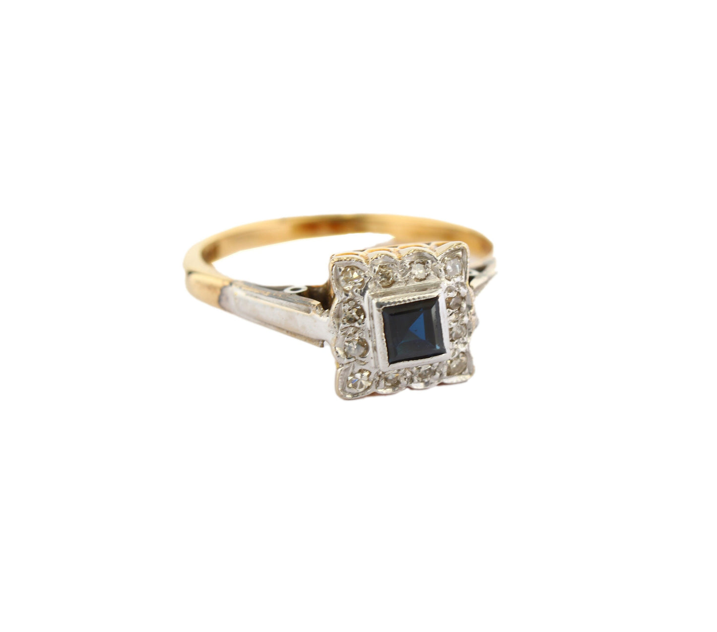 Vintage Sapphire Diamond Engagement Ring, Art Deco Style Gold Ring with Natural Diamonds and Blue Sapphire - fk gems