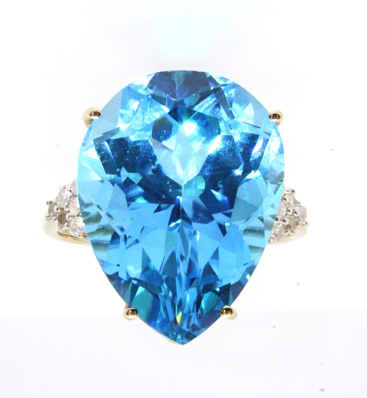 Large Blue Topaz & Diamond Cocktail Ring - fk gems
