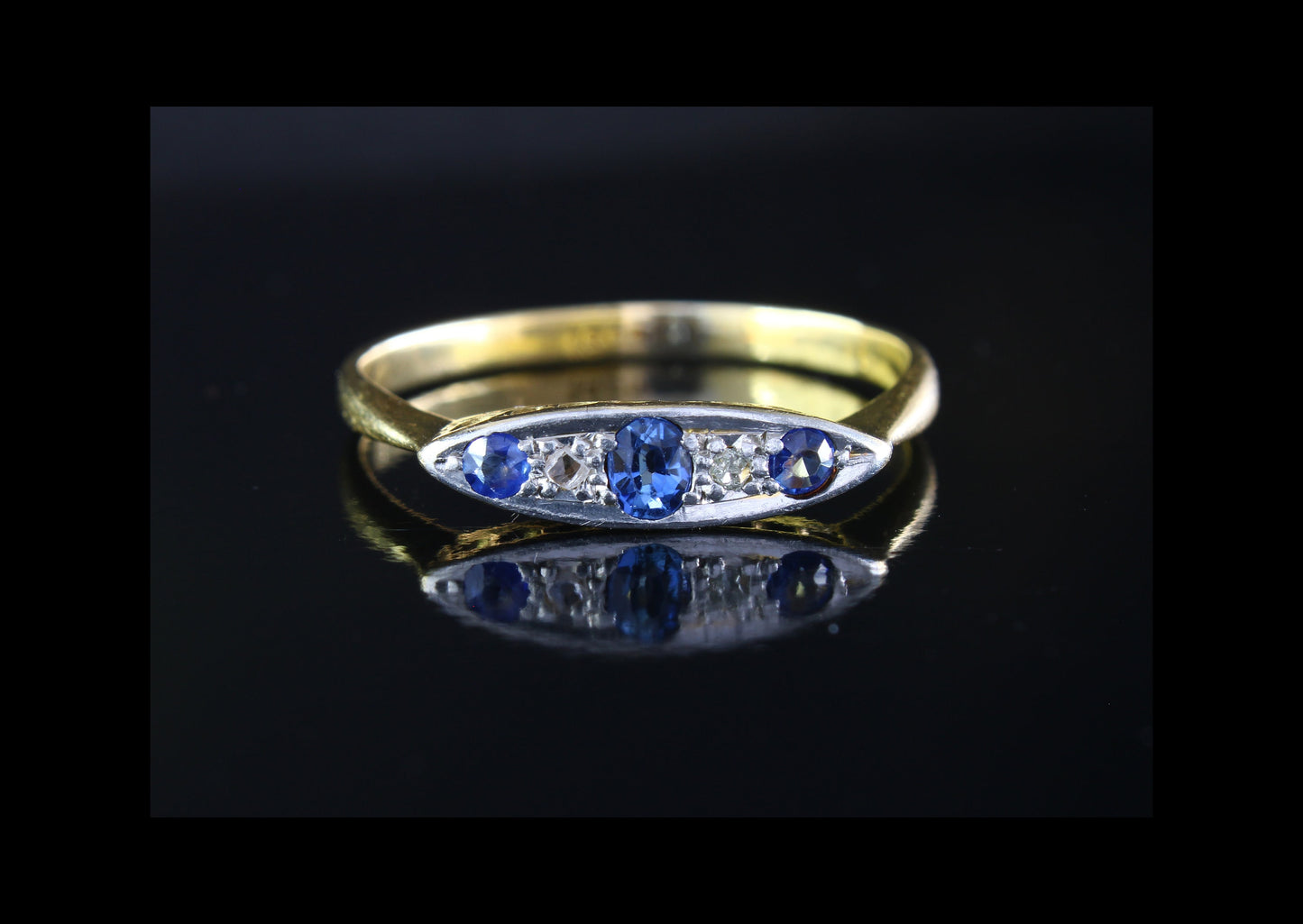 Antique 18K Gold Sapphire Diamond Engagement Ring, Size US 6.5, UK M1/2 - fk gems