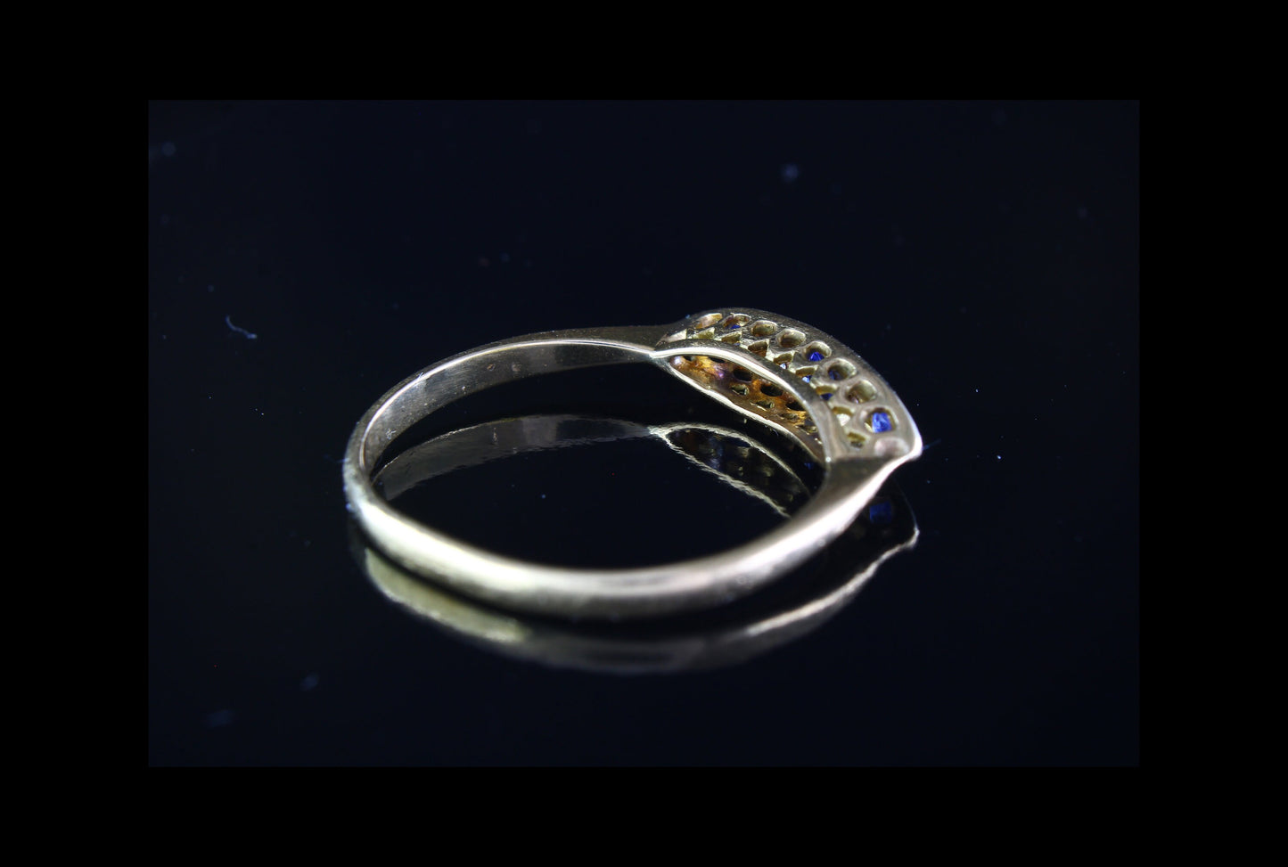 Antique 18K Gold Sapphire Diamond Engagement Ring, Size US 6.5, UK M1/2 - fk gems