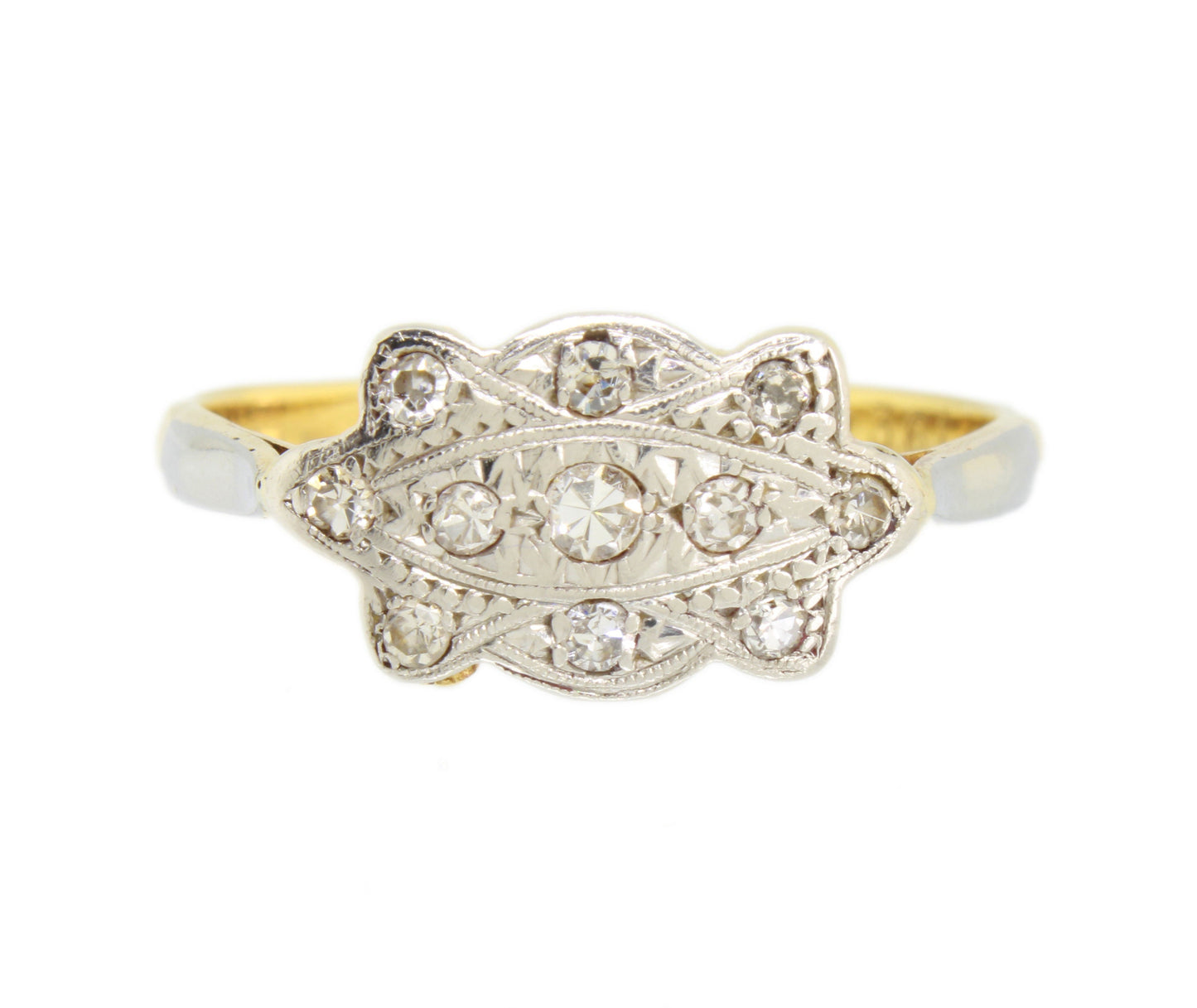 Edwardian Diamond Cluster Ring in Yellow Gold and Platinum - fk gems