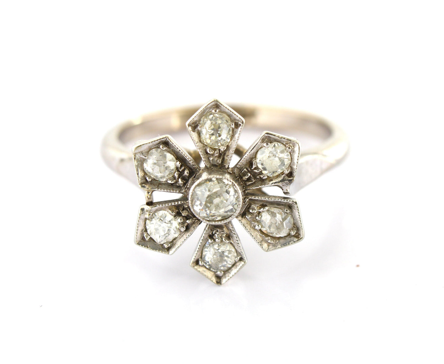 Vintage 18k Diamond Cluster Engagement Ring Size US 6, UK/AU L - fk gems
