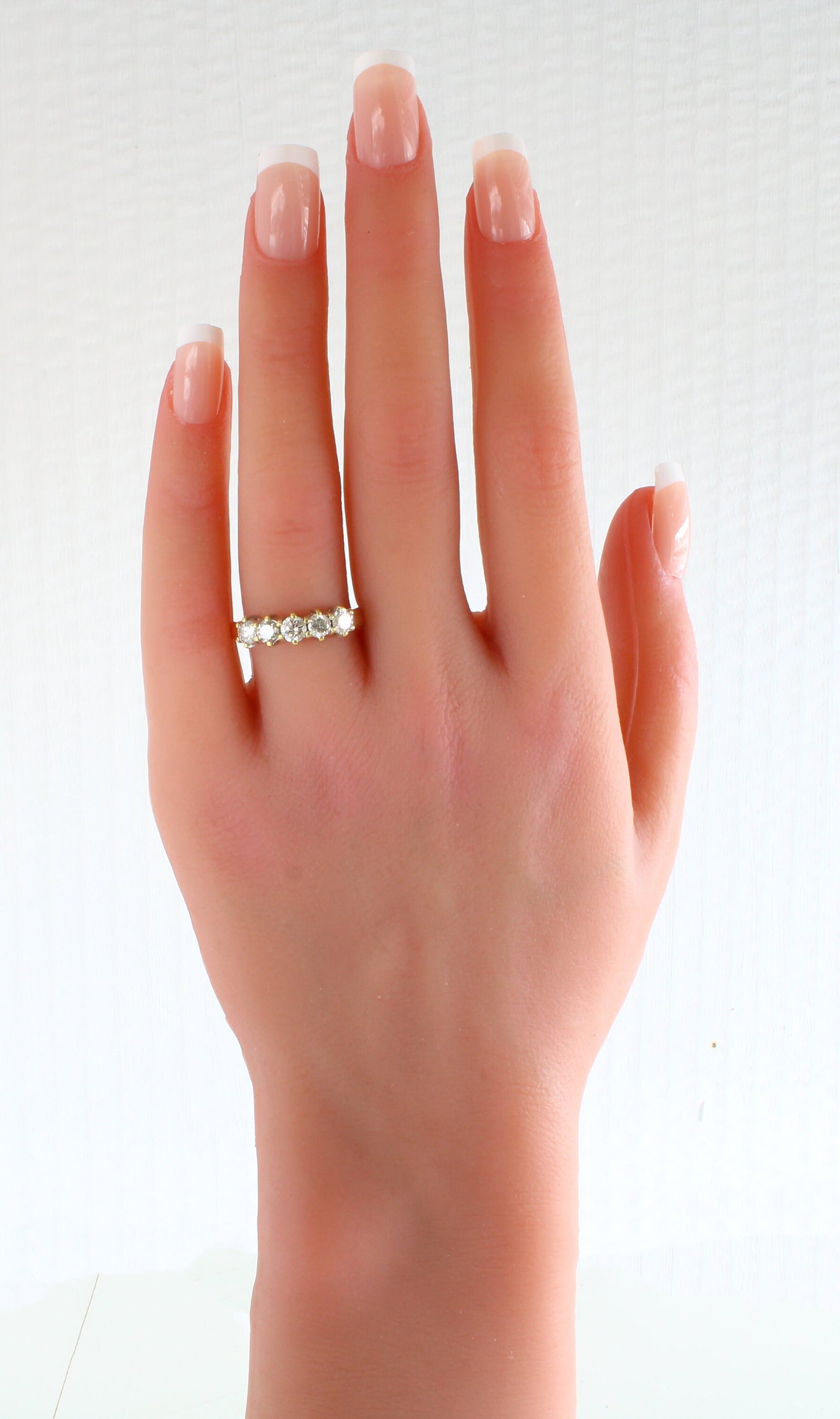 Vintage Diamond Engagement Ring in 18K Gold with Five Brilliant Cut Stones Set in White Gold - fk gems