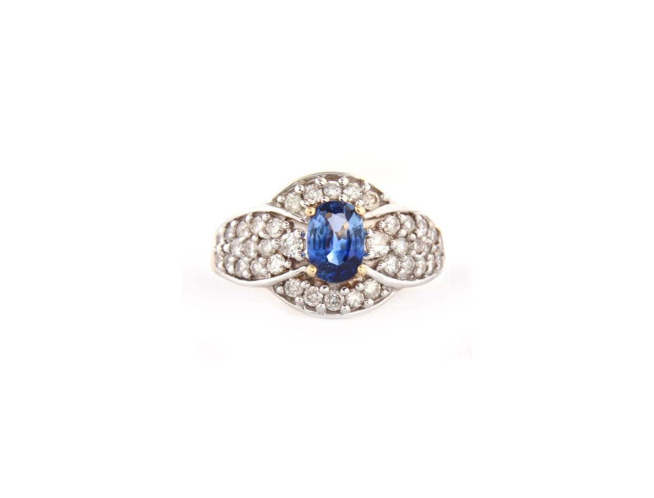 Sapphire & Diamond Ring, White Gold cocktail Ring, Pave Diamond Statement Ring - fk gems