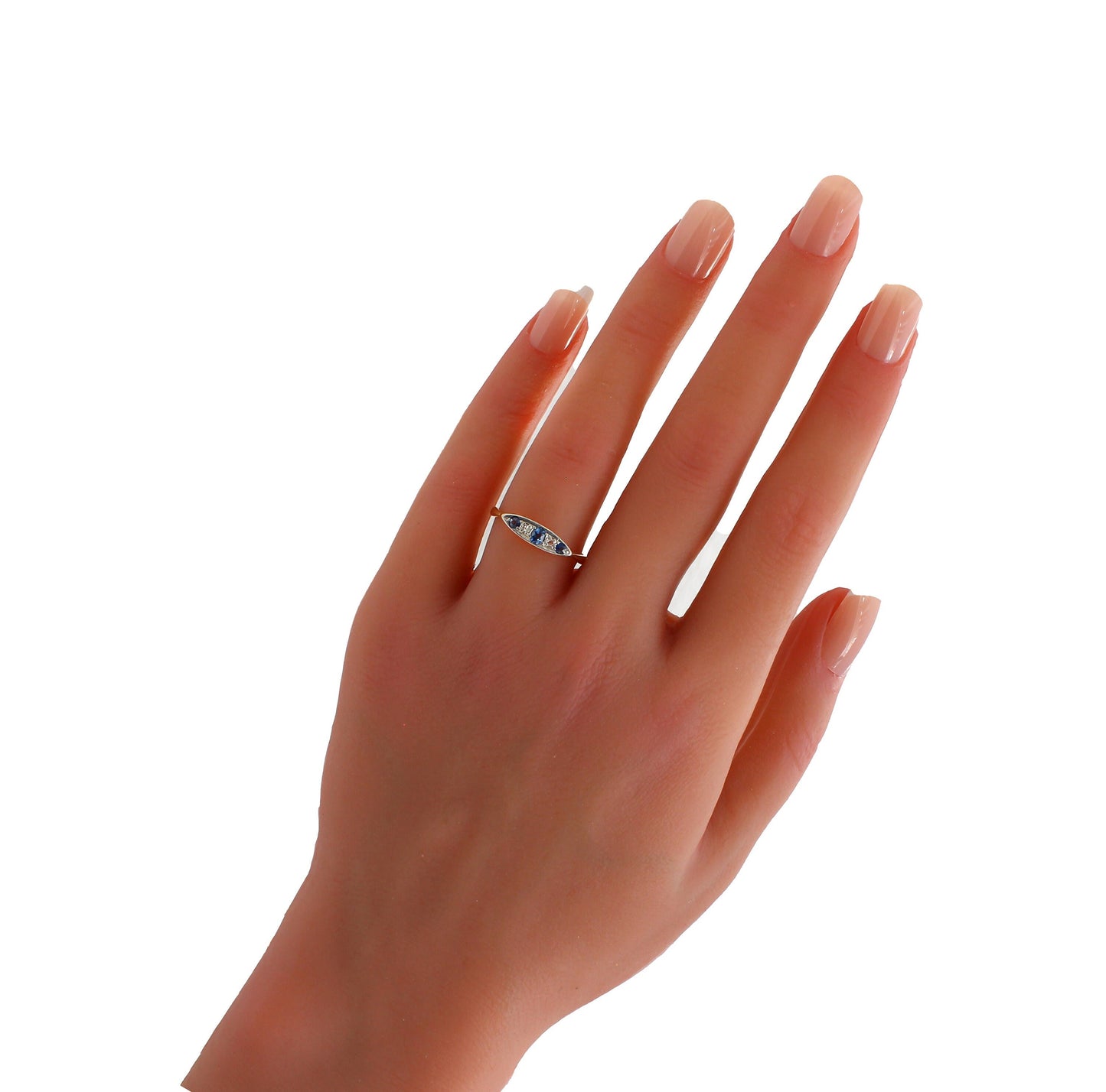 Antique 18K Gold Sapphire Diamond Engagement Ring, Size US 6.5, UK M1/2 - fk gems