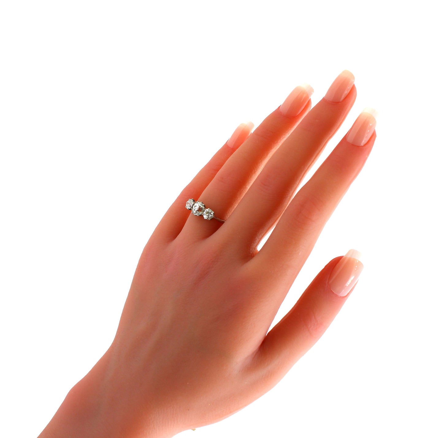 Vintage Diamond Engagement Ring in 18k White Gold & Natural Old Cut Diamonds - fk gems
