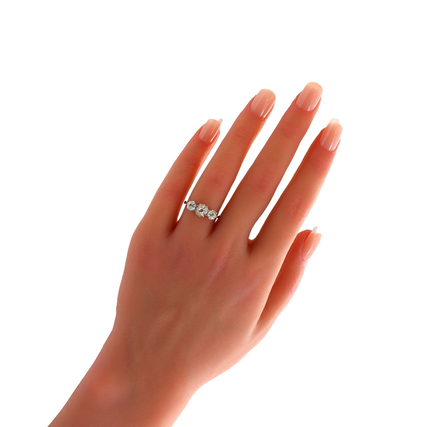 Vintage Diamond Engagement Ring in 18k White Gold & Natural Old Cut Diamonds - fk gems
