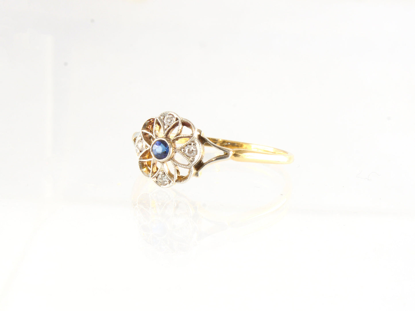 Art Deco Sapphire Diamond Engagement Ring Dated 1921 - fk gems