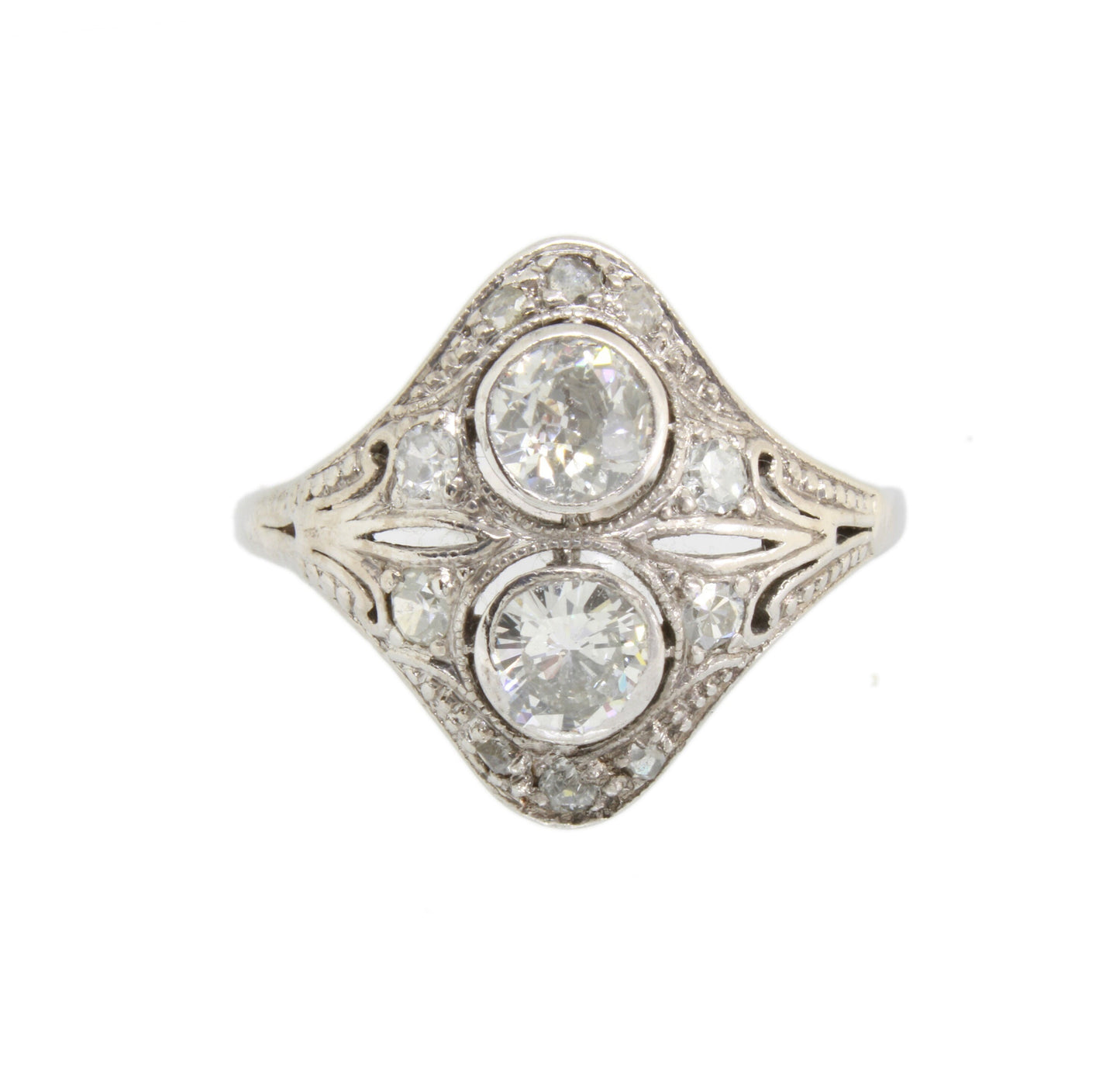 Antique Art Deco Diamond Ring in 14K White Gold, Size US 6, UK/AU L - fk gems