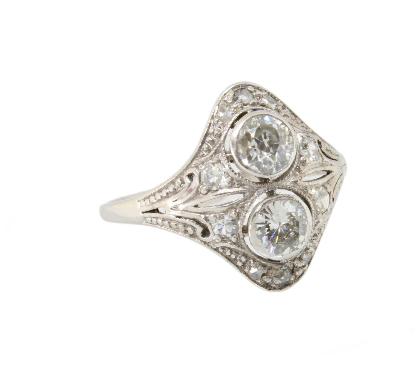 Antique Art Deco Diamond Ring in 14K White Gold, Size US 6, UK/AU L - fk gems