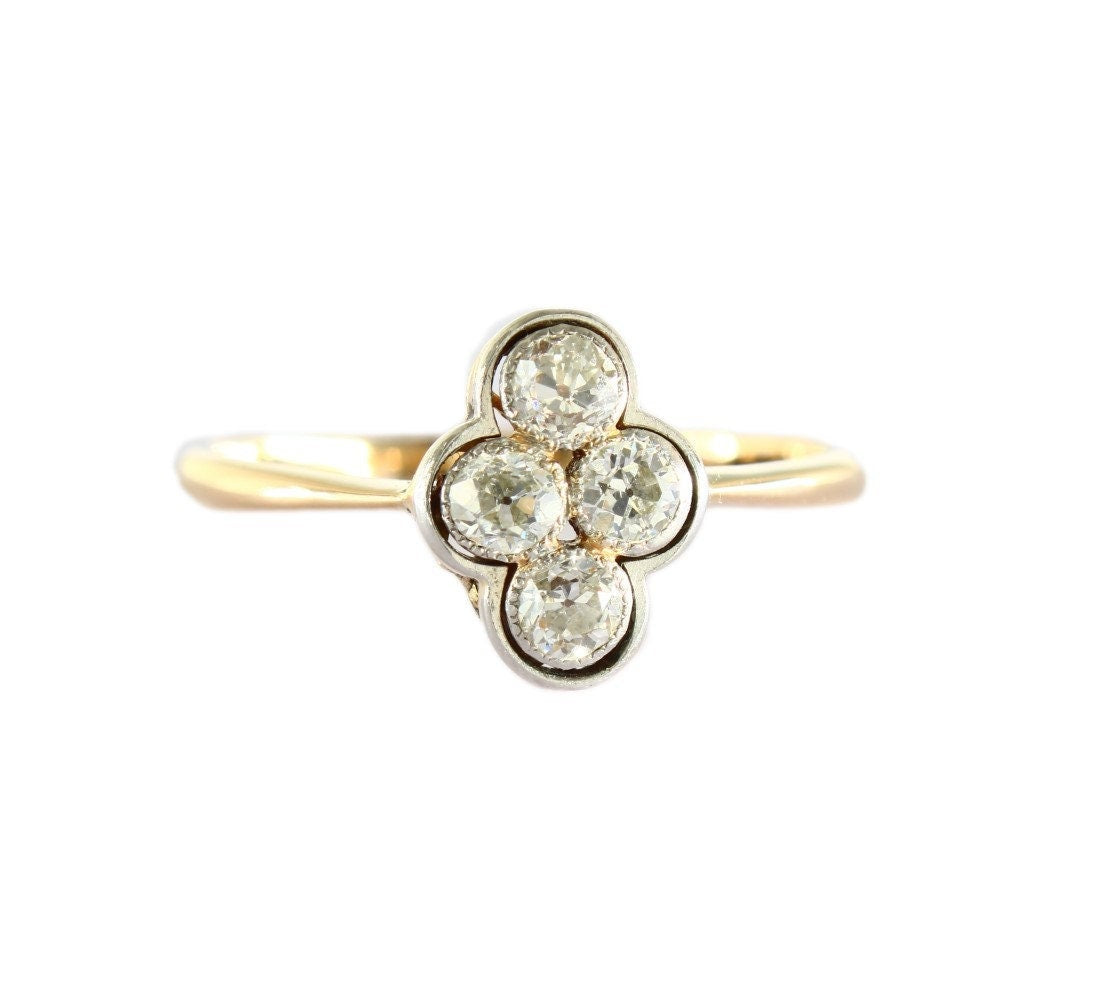 Art Deco Diamond Engagement Ring | 18k Gold Diamond 4 Stone Ring - fk gems