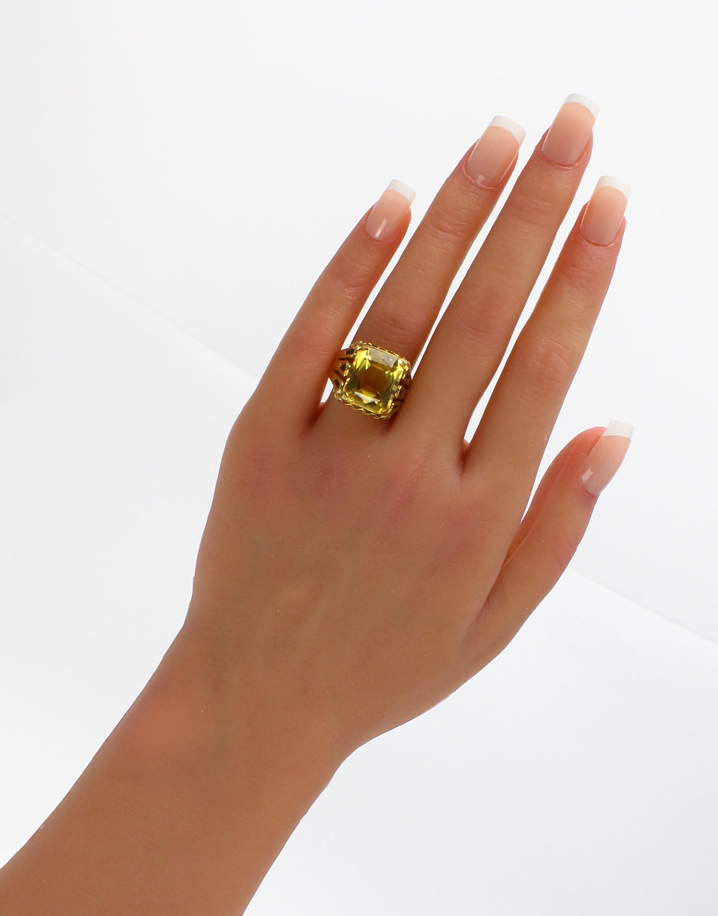 Vintage Citrine Estate Ring 7.25 (US), O1/2 (UK & Australia), Large 9k Yellow Gold cocktail Ring - fk gems
