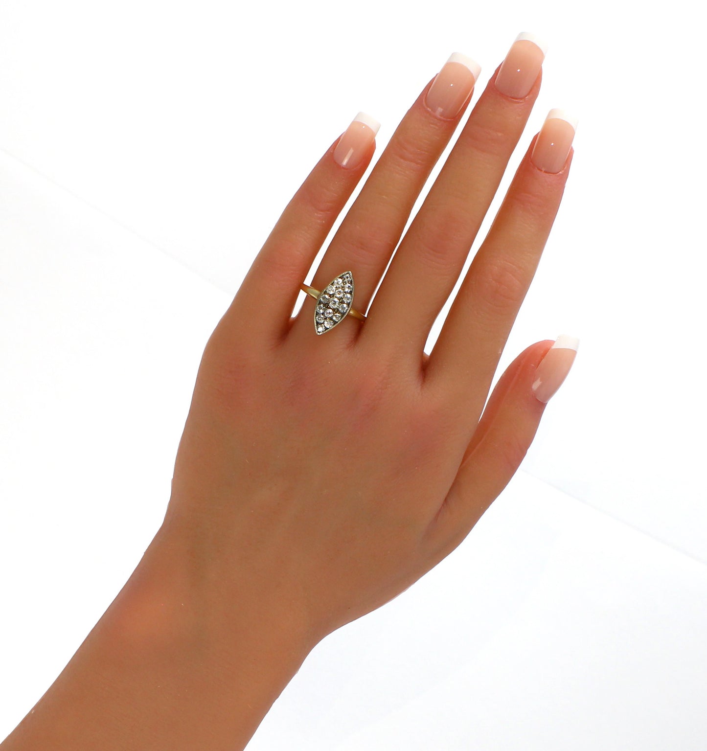 Antique Diamond Marquise Engagement Ring, 18k Victorian Diamond Ring, Vintage Diamond Cluster Ring - fk gems
