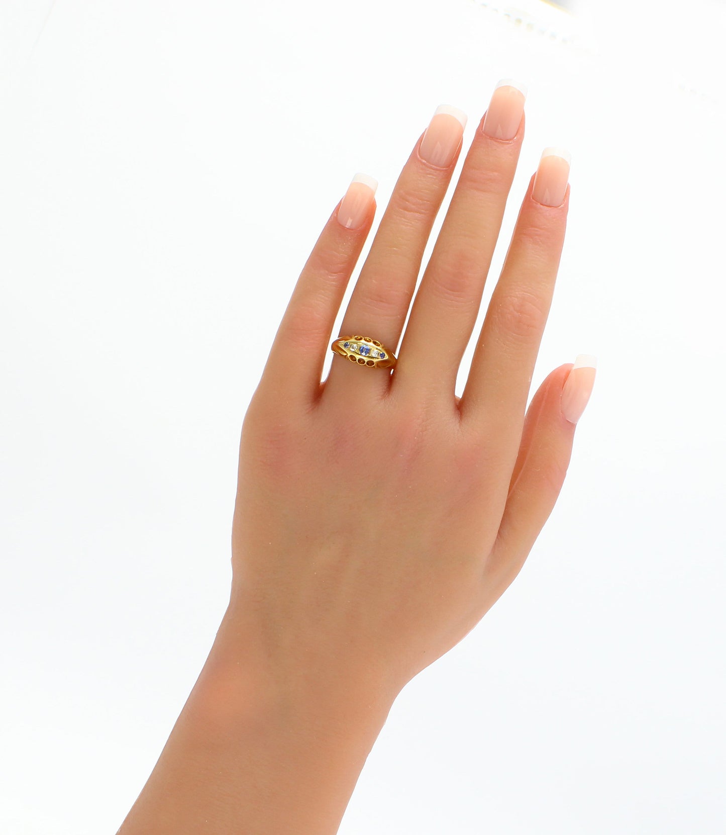 Antique 18K Gold Sapphire Diamond Engagement Ring UK Size M1/2 - fk gems