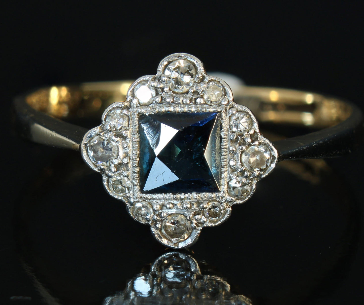 Vintage Art Deco Sapphire Diamond Engagement Ring - fk gems