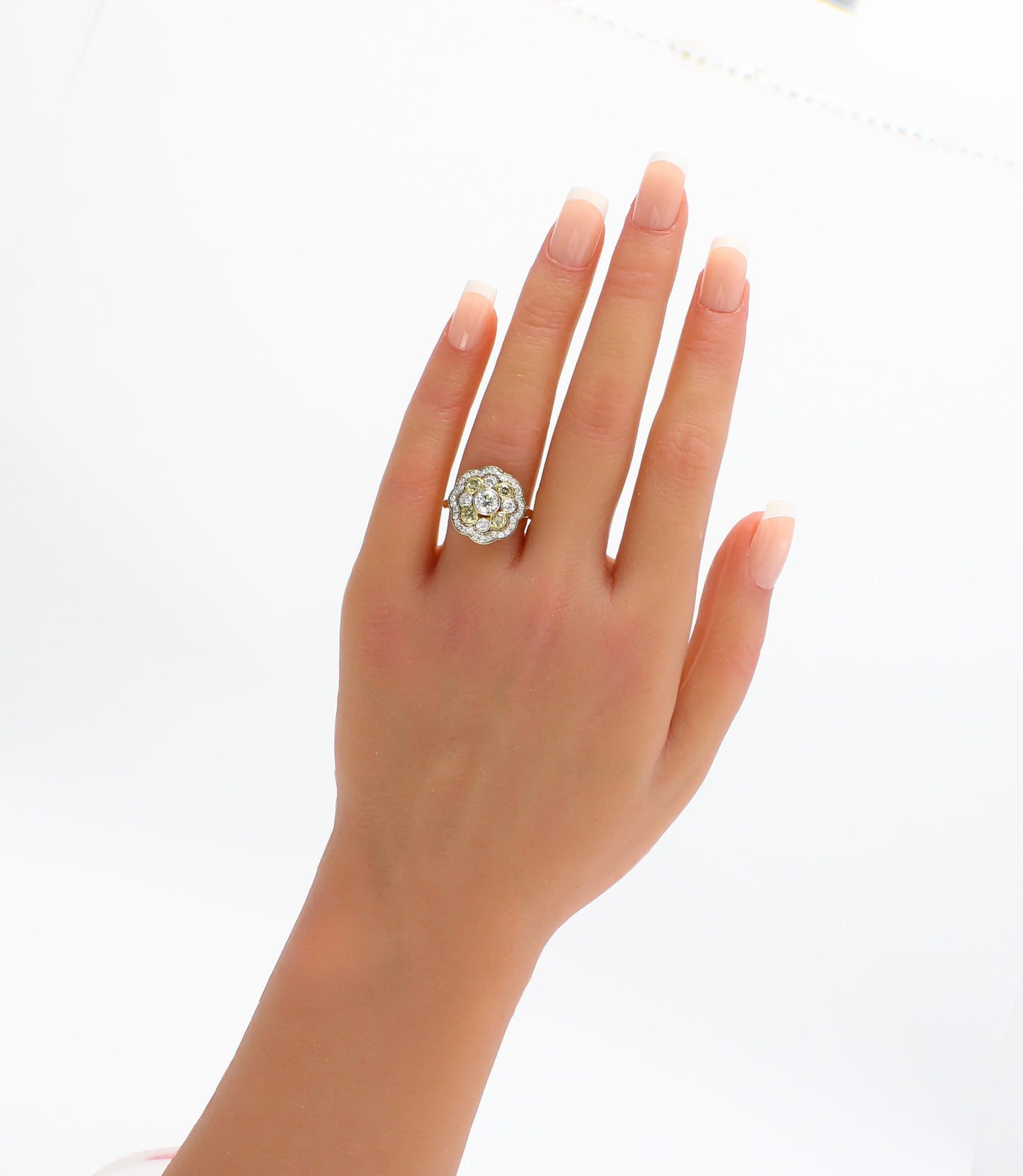 Vintage Natural Diamond Cluster Ring, Large Retro Diamond Floral Ring - fk gems